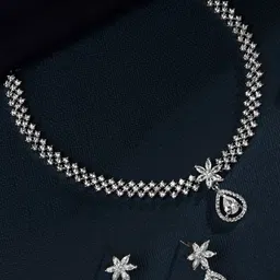 Cierra Silver-Plated AD- Studded Oval & Flower Design Necklace & Earrings-picture-17