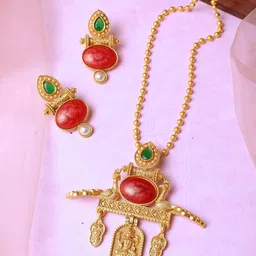ORANGENYSHA Gold-Plated Kundan-Studded & Beaded Jewellery Set image 1