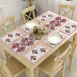 Gulaab Jaipur 7Pcs White & Pink Printed Rectangular Table Linen Sets-picture-37