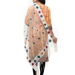 A R SILK DUPATTA HUB Embroidered Organza Dupatta with Thread Work image 4