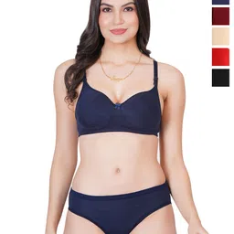 Liigne Women Pack Of 5 Padded Bra Pure Cotton Lingerie Set-image-0