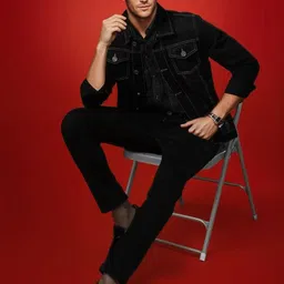 Kotty Men Spread Collar Solid Denim Jacket image 3