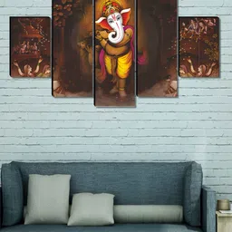 Myntra Elegant Homes Red & Yellow 5 Pieces Lord Ganesh Religious Wood Wall Art-picture-11