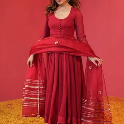 KALINI Women Floral Regular Kurta with Trousers & With Dupatta image 5