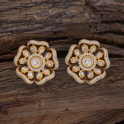 Kushal's Fashion Jewellery Kundan Studded Floral Studs-picture-15