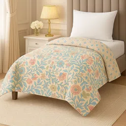 Signature Beige & Green Microfiber 600 GSM Single Bed Comforter-image-67