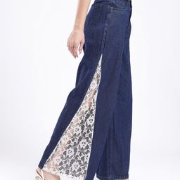 glitchez Women Palazzo Fit Lace Paneling High-Rise Jeans-picture-9