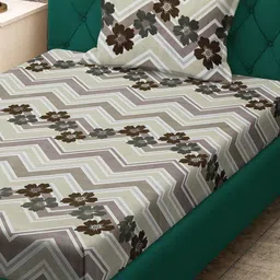 KLOTTHE Multicoloured Floral 300 TC Single Bedsheet With 1 Pillow Covers image 3