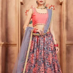 ODETTE Embroidered Thread Work Semi-Stitched Lehenga & Unstitched Blouse With Dupatta-picture-10