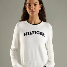 Tommy Hilfiger Women Brand Logo Printed Crew Neck Cotton Pullover Sweater-image-76