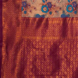 WOVENSTOCK Floral Woven Design Zari Kanjeevaram Saree with Unstitched Blouse Piece image 4