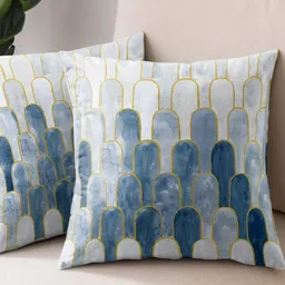 CASABLEU Blue & White 2 Pieces Abstract Square Cushion Covers image 2