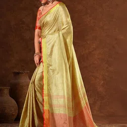 SANISA Striped Zari Silk Blend Handloom Saree image 4