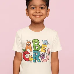 HapyHatch Boys Alphabets Printed Round Neck Pure Cotton T-shirt-picture-31