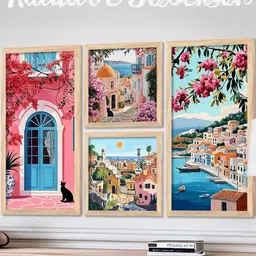 WALLLANE Multicoloured 4 Piece Wood Abstract Wall Paintings image 3