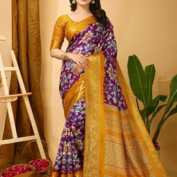 HERE&NOW Floral Zari Silk Cotton Banarasi Saree-picture-23