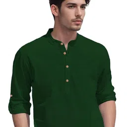 KNOWTED Mandarin Collar Roll-Up Sleeves Straight Short Kurta image 5