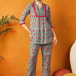 PANIT Printed Pure Cotton Three Quarter Sleeve Tunic & Trouser Co-Ords-picture-30