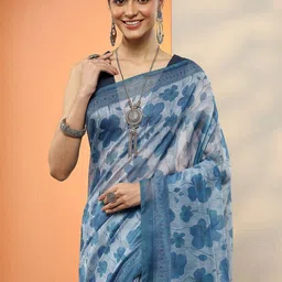 Libas Floral Zari Silk Blend Saree image 4