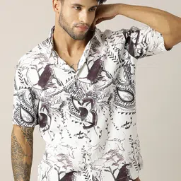 Paper Cut Relaxed Fit Abstract Printed Spread Collar Shirt-picture-38