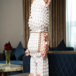 ghar art White & Pink Textured Luxe Bear Sculpture Showpieces image 3