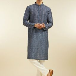 Diwas by Manyavar Chevron Printed Straight Kurta With Pyjama-picture-24