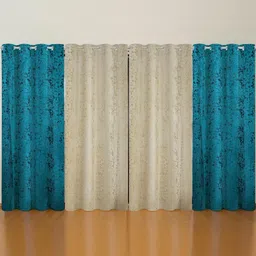 IVAZA Blue & Off White Set of 4 Black Out Door Curtain-image-26