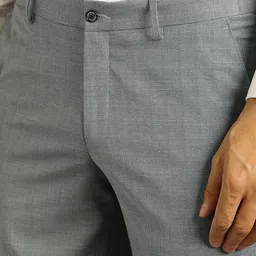 Louis Philippe Men Checked Mid-Rise Slim Fit Flat Front Formal Trousers image 3