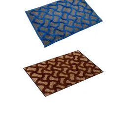 Kuber Industries Set Of 2 Brown & Blue Textured Velvet Anti-Skid Doormat image 2