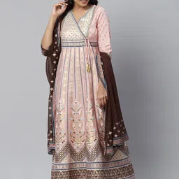 AURELIA Women Pink Ethnic Motifs Angrakha Kurta With Dupatta image 5