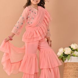 LilPicks Embroidered Top & Flared Sharara Set With Attached Dupatta-picture-24