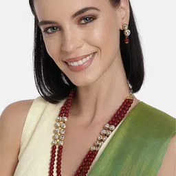 I Jewels Gold-Plated Stone-Studded & Beaded Necklace and Earrings-picture-22