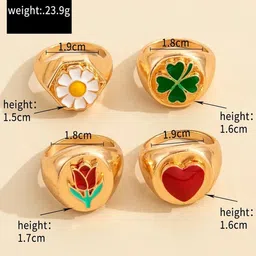 DESTINY JEWELS Set Of 4 Gold Plated Vintage Adjustable Finger Rings image 3