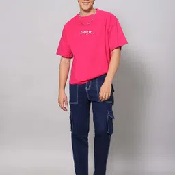 Besick Men Typography Printed Drop Shoulder Sleeves Oversized T-shirt image 5