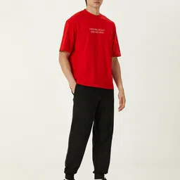 MISCHIEF MONKEY Men Cotton Typography Printed Oversized T-shirt image 5