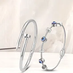 DressBerry Set Of 2 Stainless Steel Silver-Plated Anti Tarnish Cuff Bracelet-picture-31