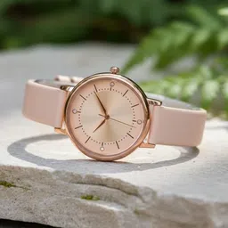 Moover Women Embellished Dial & Leather Bracelet Style Straps Analogue Watch LINEdial-pink-j1 image 4