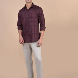 Cantabil Men Comfort Windowpane Checks Checked Chest Pocket Spread Collar Casual Shirt image 5