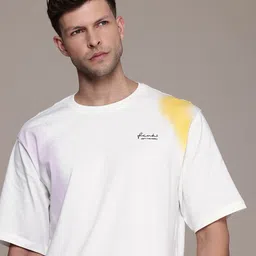 FCUK Pure Cotton Graphic Printed Drop-Shoulder Sleeves Oversized T-shirt image 1