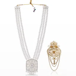 JIYANSHI FASHION Gold-Plated Pearls Jewellery Set-image-3