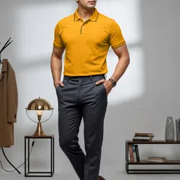 ADRO Men Mustard Cotton Tshirts image 5