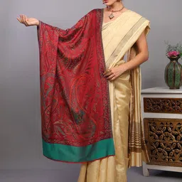 Exotic India Paisley Woven Design Acrylic Reversible Shawl-picture-36