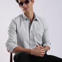 Blu MNKY Men Classic Slim Fit Solid Button-Down Collar Cotton Casual Shirt-image-95