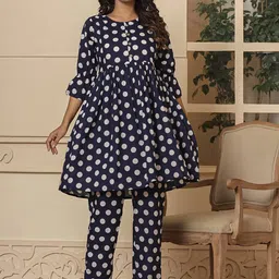 Yufta Women Cotton Polka Dot Print Maternity Strappy Kurta Pants Set-picture-28
