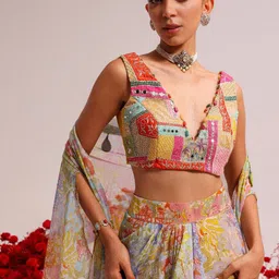 MONI K LABEL Embroidered Top With Skirt & Shrug image 2