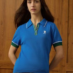 U.S. Polo Assn. Women Polo Collar Pure Cotton Relaxed Fit T-shirt-picture-23
