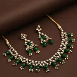 Anvik Gold-Plated Kundan Studed & Beaded Jewellery Set-image-7