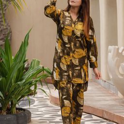 Zeyo Abstract Printed Mandarin Collar Long Sleeves Shirt With Trouser-picture-38