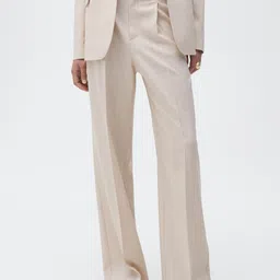 MANGO Women Vertical Striped Pleated Straight Fit Trousers-image-27