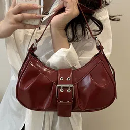 LULU & SKY Women Solid Structured Buckle Detail Shoulder Bag image 4